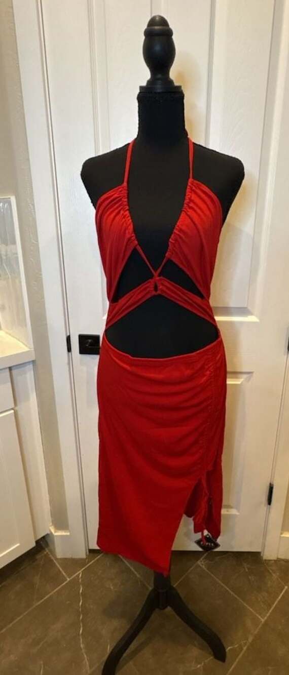 Zaful Halter Cutout Ruched Dress Size XL Red